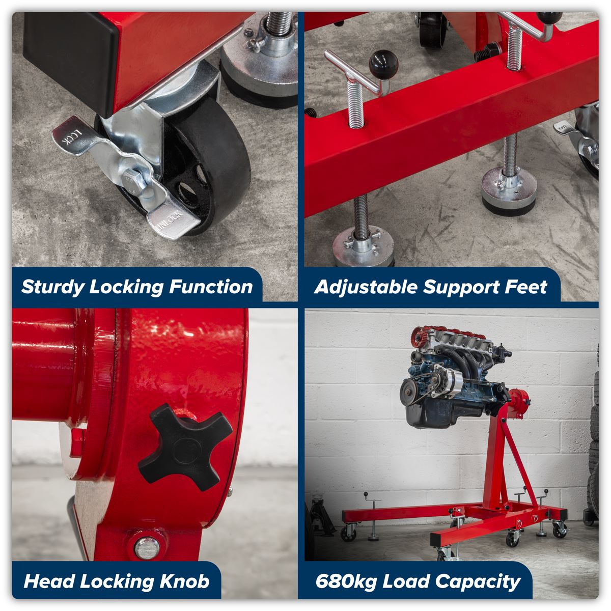 Sealey Folding 360 Rotating Engine Stand with Geared Handle Drive 680kg ES680D