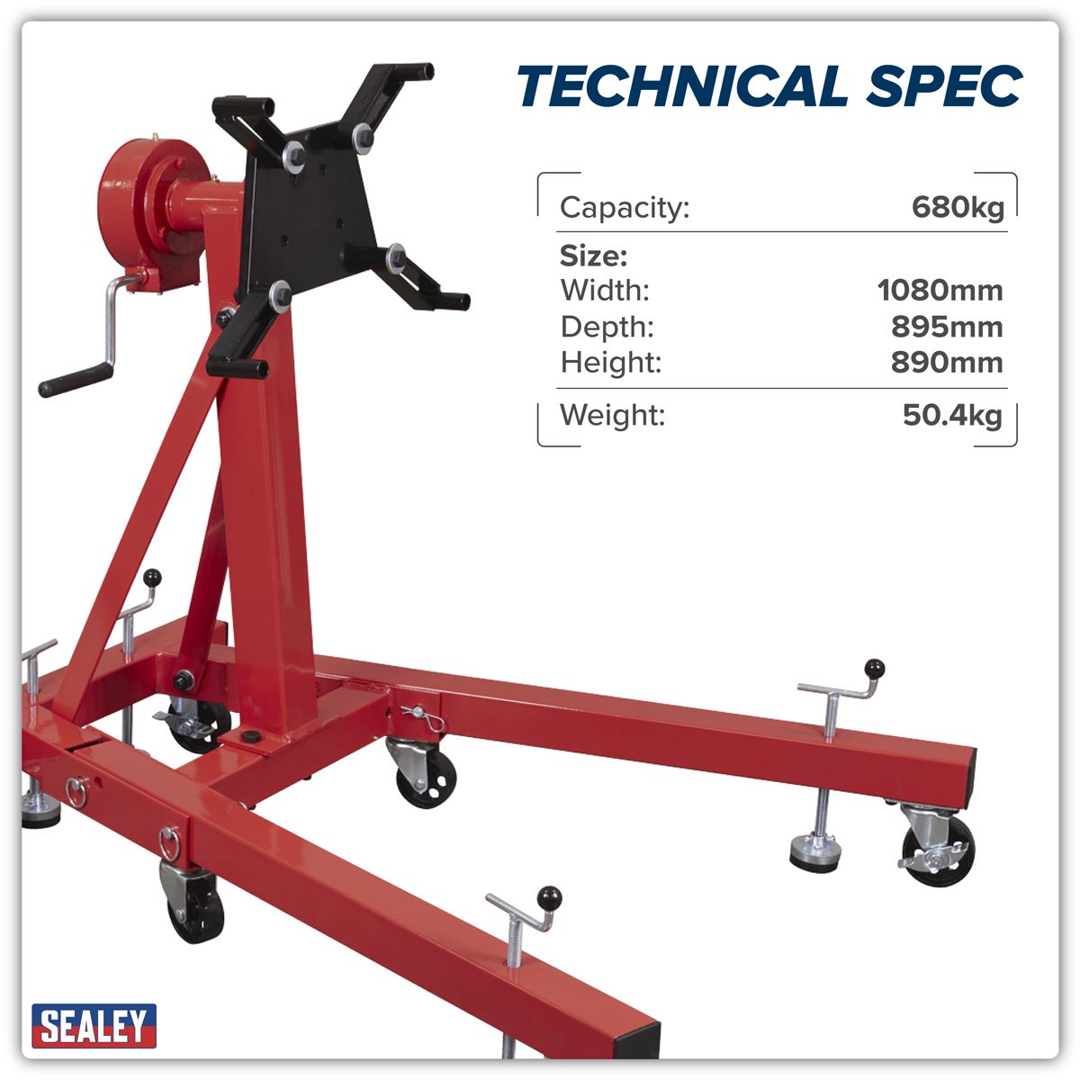Sealey Folding 360 Rotating Engine Stand with Geared Handle Drive 680kg ES680D