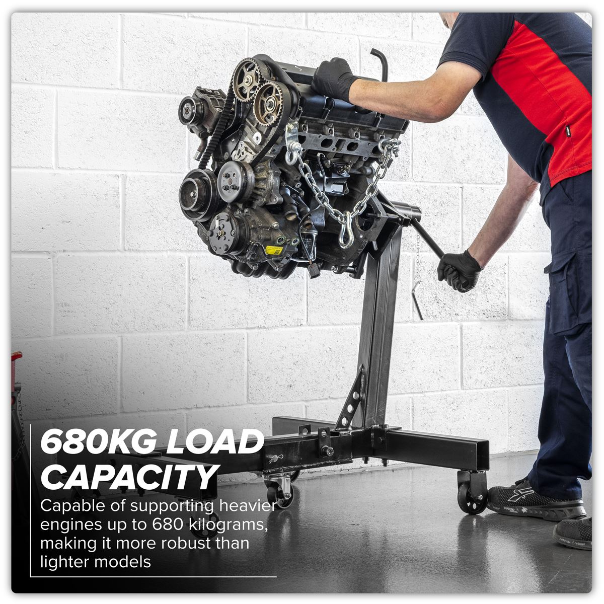Sealey Folding Engine Stand 680kg Capacity Rotates 360° Swivel Castors ES680F