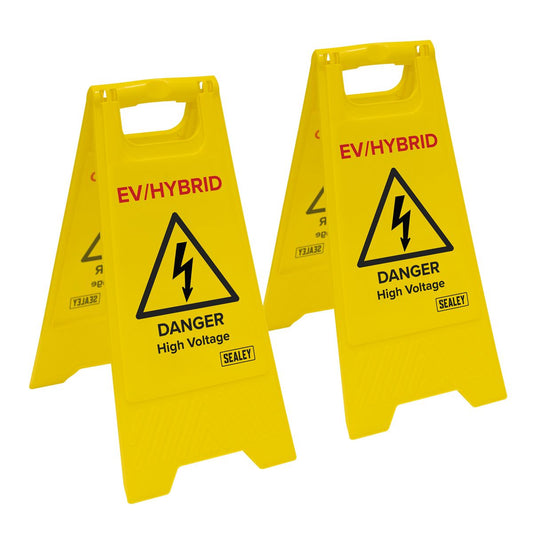 Sealey EV/Hybrid Floor Warning Signs Pack of 2 Size 620 x 300mm Yellow EV19