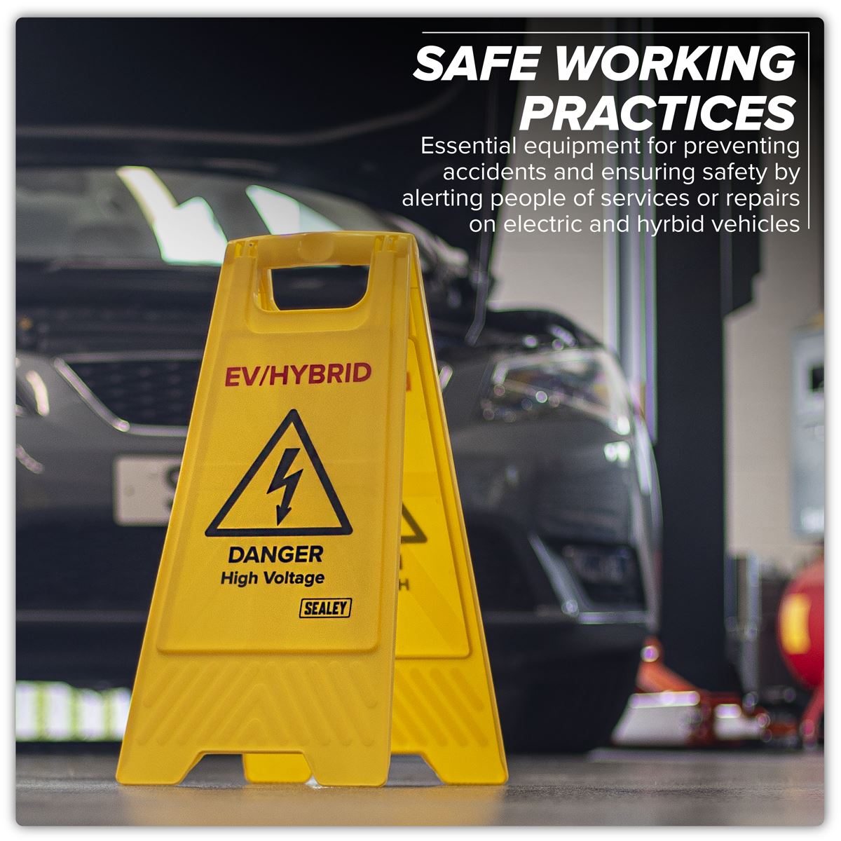 Sealey EV/Hybrid Floor Warning Signs Pack of 2 Size 620 x 300mm Yellow EV19