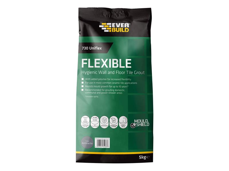 Everbuild Sika 730 Uniflex Hygienic Tile Grout Anthracite 5kg EVBFLEX5ANTH