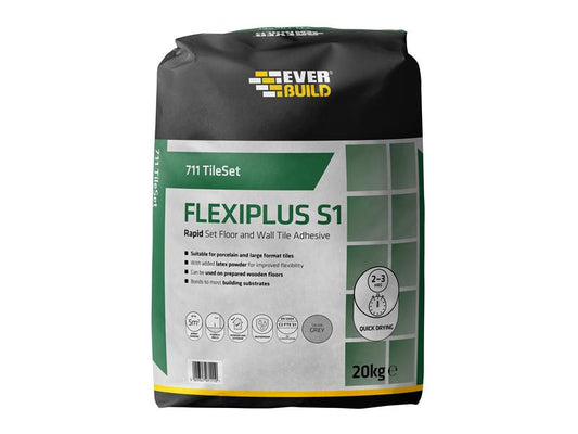 Everbuild Sika 711 TileSet Flexiplus Tile Adhesive Grey 20kg EVBRSPLUS20