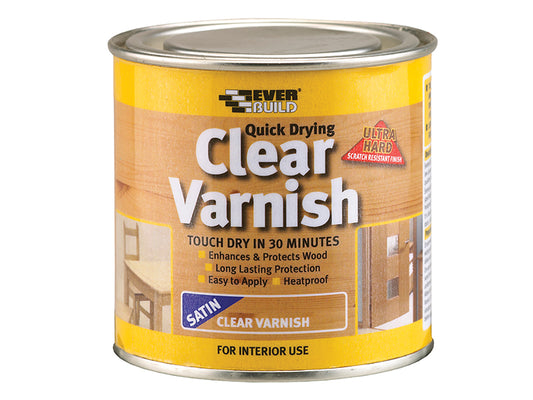 Everbuild Sika Quick Dry Wood Varnish Satin Clear 250ml EVBWVARCLS02