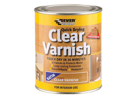 Everbuild Sika Quick Dry Wood Varnish Satin Clear 750ml EVBWVARCLS07