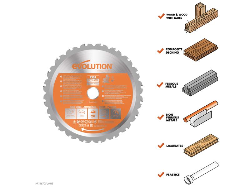 Evolution Multi-Material Mitre Saw Blade 185 x 20mm x 20T EVL185MULTMS