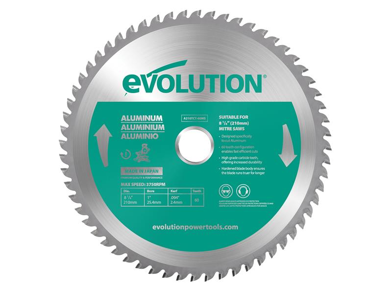 Evolution Aluminium Cutting Mitre Saw Blade 210 x 25.4mm x 60T EVLA210TC60M