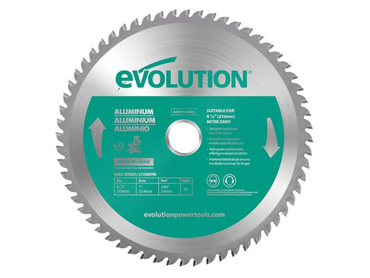 Evolution Aluminium Cutting Mitre Saw Blade 210 x 25.4mm x 60T EVLA210TC60M
