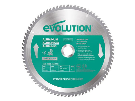Evolution Aluminium Cutting Mitre Saw Blade 255 x 25.4mm x 80T EVLA255TC80M