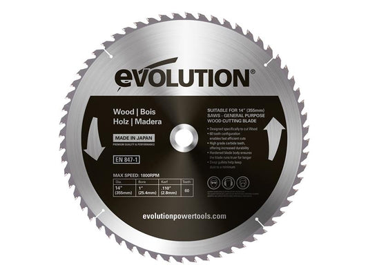 Evolution Wood Cutting Circular Saw Blade 355 x 2.8 x 25.4mm x 60T EVLGW355TC60