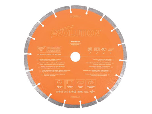 Evolution Premium Diamond Disc Cutter Blade 255 x 22.2mm EVLPD255SEGC