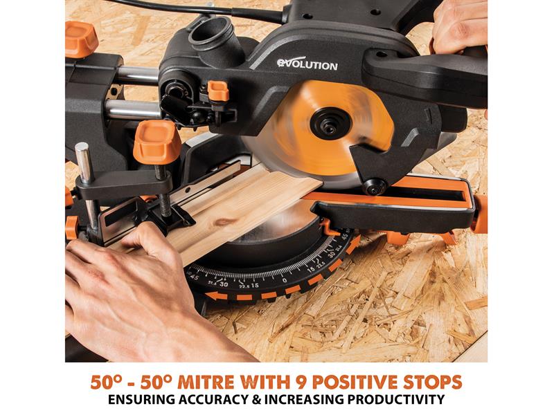 Evolution R185SMS+ 185mm Multi-Material Sliding Mitre Saw 1200W 240V EVLR185SMSP