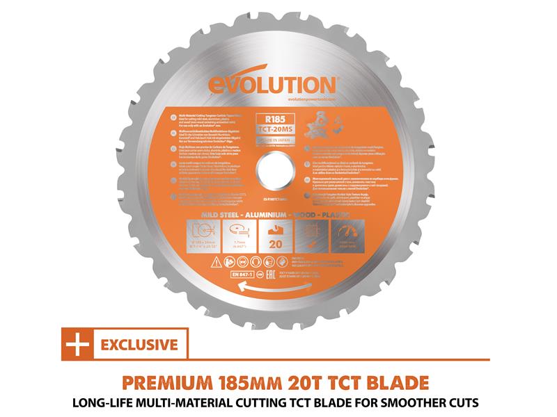 Evolution R185SMS+ 185mm Multi-Material Sliding Mitre Saw 1200W 240V EVLR185SMSP