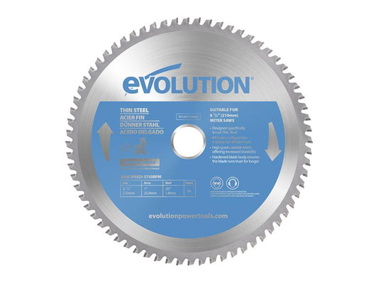Evolution Thin Steel Cutting Mitre Saw Blade 210 x 25.4mm x 68T EVLT210TC68M