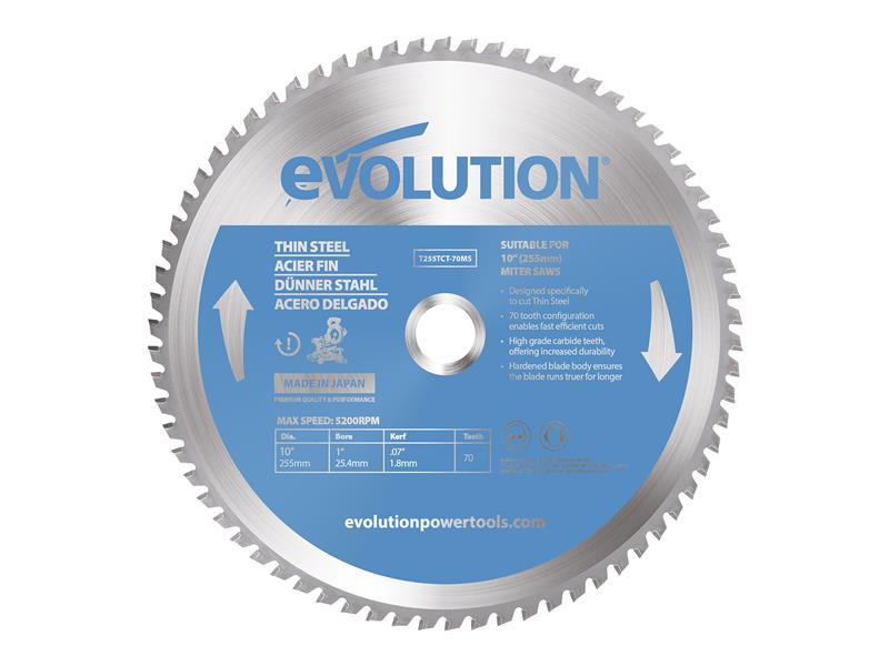 Evolution Thin Steel Cutting Mitre Saw Blade 255 x 25.4mm x 70T EVLT255TC70M