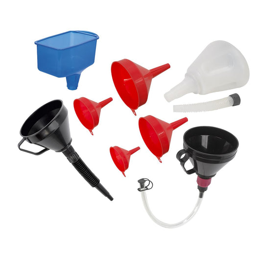 Sealey Funnel Combo Set 8pc With Fixed & Flexible Spouts & Hanging Tabs F8COMBO