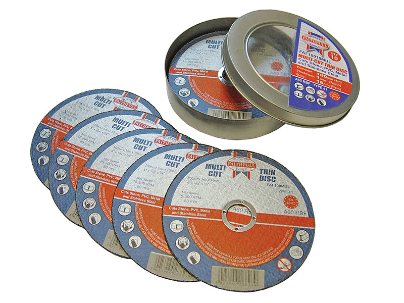 Faithfull Multi-Purpose Cutting Disc 100 x 1.0 x 16mm (Pack 10) FAI10010MUL