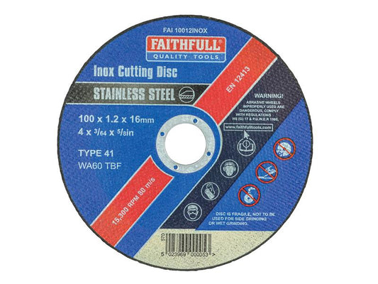 Faithfull Inox Cutting Disc 100 x 1.2 x 16mm FAI10012INOX
