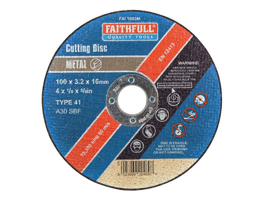 Faithfull Metal Cut Off Disc 100 x 3.2 x 16mm FAI1003M