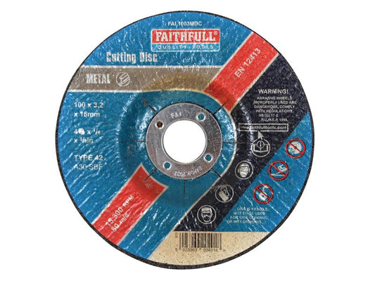 Faithfull Depressed Centre Metal Cut Off Disc 100 x 3.2 x 16mm FAI1003MDC