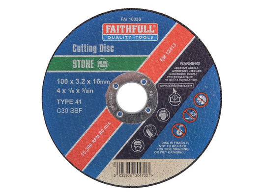 Faithfull Stone Cut Off Disc 100 x 3.2 x 16mm FAI1003S