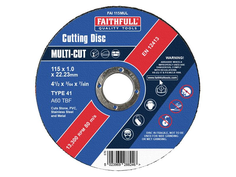 Faithfull Multi-Purpose Cutting Disc 115 x 1.0 x 22.23mm (Pack 10) FAI11510MUL