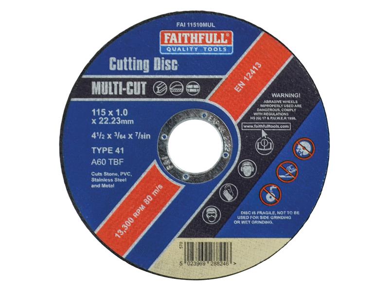 Faithfull Multi-Purpose Cutting Disc 115 x 1.0 x 22.23mm (Pack 10) FAI11510MUL