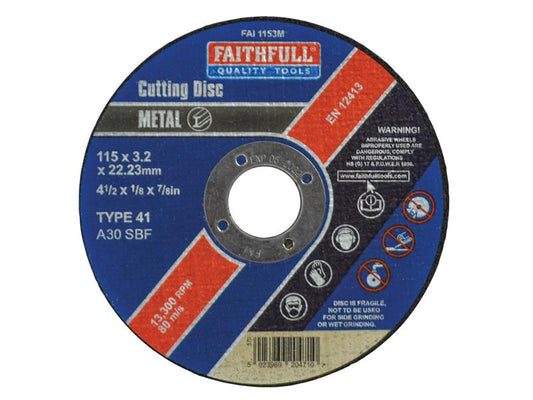 Faithfull Metal Cut Off Disc 115 x 3.2 x 22.23mm FAI1153M