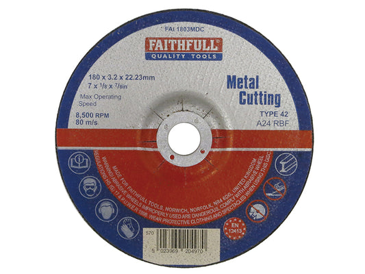Faithfull Depressed Centre Metal Cutting Disc 180 x 3.2 x 22.23mm FAI1803MDC
