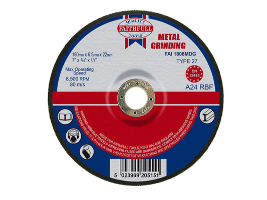 Faithfull Depressed Centre Metal Grinding Disc 180 x 6.5 x 22.23mm FAI1806MDG