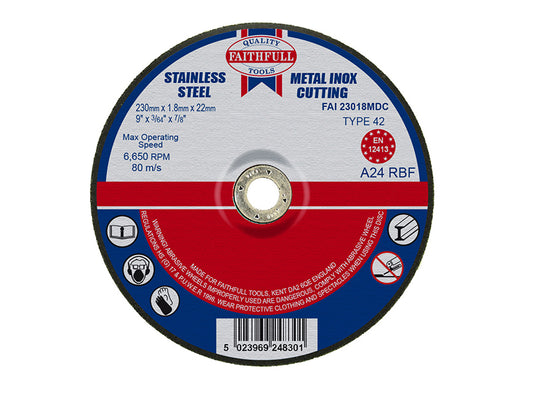 Faithfull Depressed Centre Stainless Steel Cutting Disc 230 x 1.8 x 22.23mm FAI23018MDC