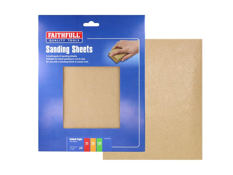 Faithfull Glasspaper Sanding Sheets 230 x 280mm Assorted 15 FAIAGPP15A