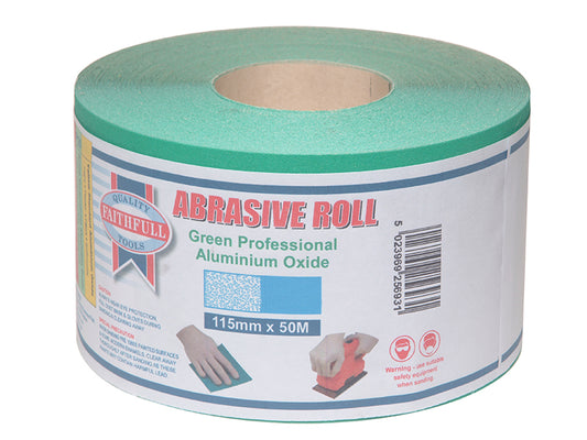 Faithfull Aluminium Oxide Sanding Paper Roll Green 115mm x 50m 60G FAIAR11560G