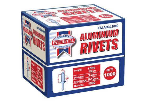 Faithfull Aluminium Rivets 3.2 x 13mm Long Bulk Pack of 1000 FAIAR3L1000