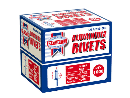 Faithfull Aluminium Rivets 3.2 x 6mm Short Bulk Pack of 1000 FAIAR3S1000