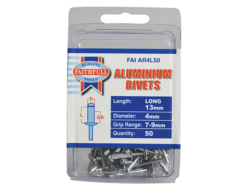 Faithfull Aluminium Rivets 4 x 13mm Long Pre-Pack of 50 FAIAR4L50