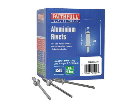 Faithfull Aluminium Rivets 4.8 x 14mm Long Bulk Pack of 500 FAIAR5L500