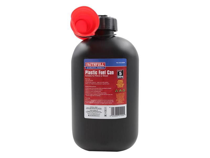Faithfull Plastic Fuel Can Black 5 litre Storing Imflammable Liquids FAIAUCAN5B