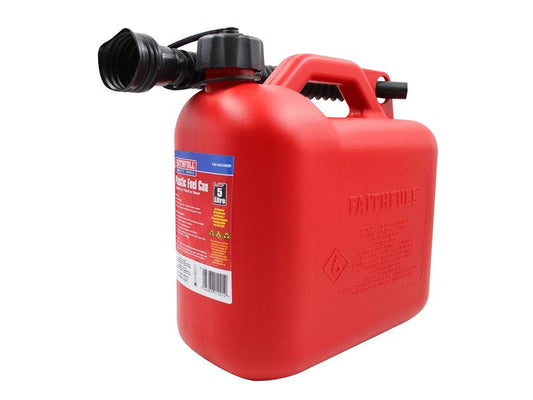 Faithfull Plastic Fuel Can Red 5 litre Storing Imflammable Liquids FAIAUCAN5R