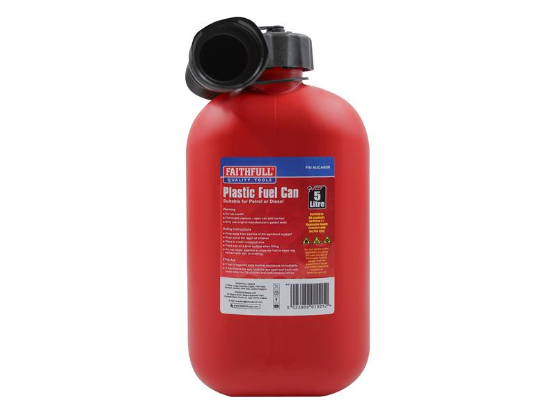 Faithfull Plastic Fuel Can Red 5 litre Storing Imflammable Liquids FAIAUCAN5R