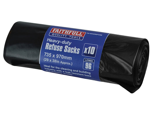 Faithfull Heavy-Duty Black Refuse Sacks (Roll 10) FAIBAGREFUSE
