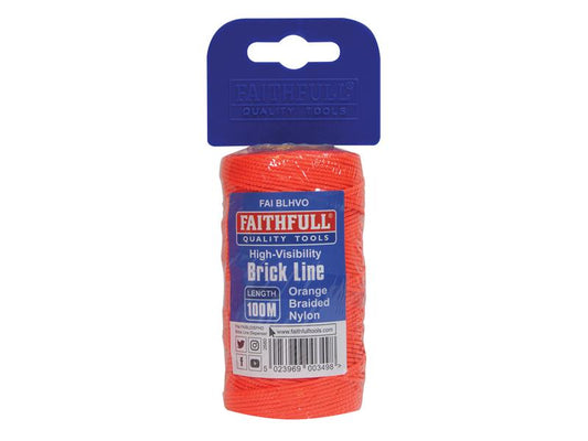 Faithfull Hi-Vis Nylon Brick Line 100m (330ft) Orange FAIBLHVO