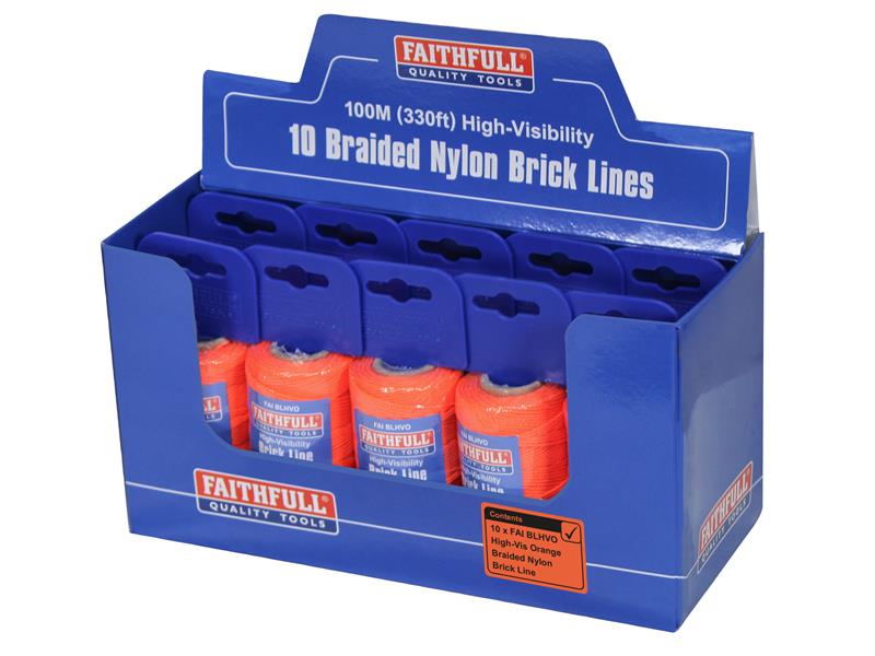 Faithfull Hi-Vis Nylon Brick Line 100m (330ft) Orange FAIBLHVO