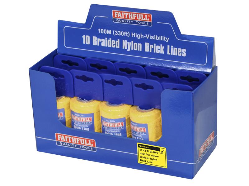 Faithfull Hi-Vis Nylon Brick Line 100m (330ft) Yellow FAIBLHVY