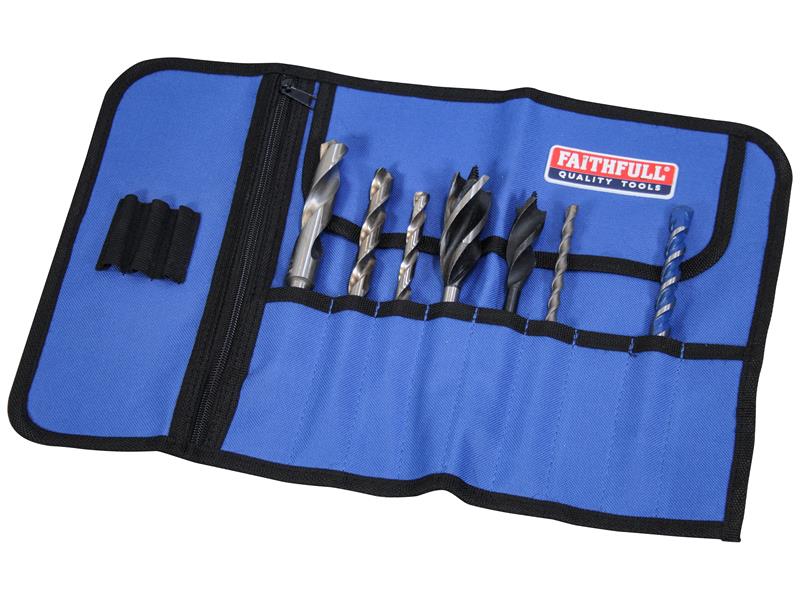 Faithfull Drill Bit Tool Roll 27 x 42cm Pockets 9 Nylon Backed Polyester FAIBR9