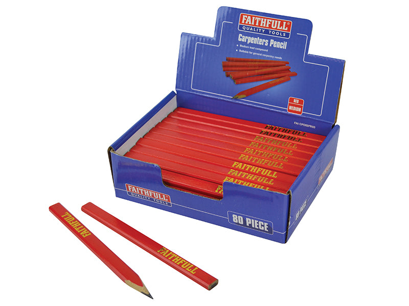 Faithfull Carpenter's Pencils - Red / Medium (Display 80) FAICPDISPR80