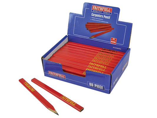 Faithfull Carpenter's Pencils - Red / Medium (Display 80) FAICPDISPR80