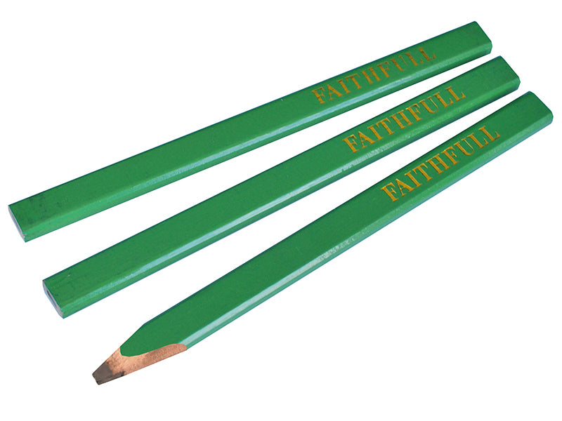 Faithfull Carpenter's Pencils - Green / Hard (Pack 3) FAICPG