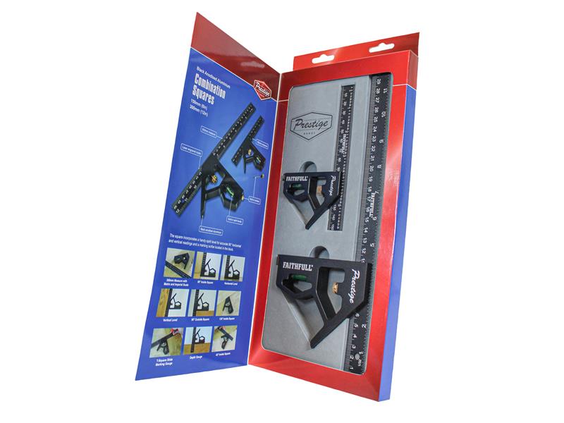 Faithfull Prestige Combination Square Twin Pack 150mm (6in) & 300mm (12in) FAICS300TCNC