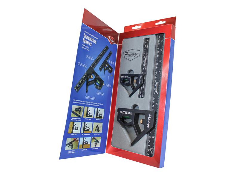 Faithfull Prestige Combination Square Twin Pack 150mm (6in) & 300mm (12in) FAICS300TCNC